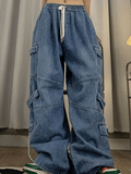 Tineit Punk Blue Wash Baggy Cargo Jeans