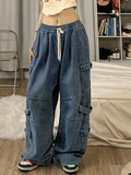 Tineit Punk Blue Wash Baggy Cargo Jeans