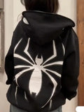 Tineit Punk Spider Print Oversized Hoodie