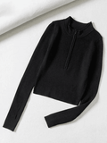 Tineit Quarter Zip Crop Rib Knit Sweater