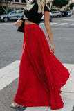 Tineit Solid Color High Waist Pleated Maxi Skirt