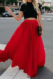 Tineit Solid Color High Waist Pleated Maxi Skirt