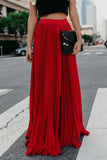 Tineit Solid Color High Waist Pleated Maxi Skirt