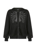 Tineit Rhinestone Skull Zipper Hoodie