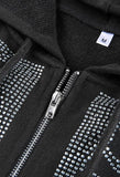 Tineit Rhinestone Skull Zipper Hoodie