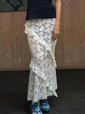 Tineit See Through Lace Midi Skirt