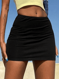 Tineit Simple Stretch Black Mini Skirt