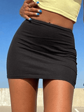 Tineit Simple Stretch Black Mini Skirt