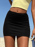 Tineit Simple Stretch Black Mini Skirt