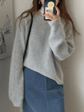 Tineit Solid Color Crew Neck Pullover Sweater