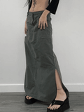 Tineit Split Y2K Low Waist Cargo Skirt