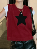 Tineit Star Jacquard Crew Neck Cropped Sweater Vest