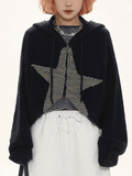 Tineit Star Jacquard Zip Up Hooded Knit Cardigan