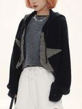 Tineit Star Jacquard Zip Up Hooded Knit Cardigan