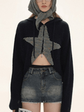 Tineit Star Jacquard Zip Up Hooded Knit Cardigan