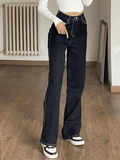 Tineit Stitched High Waist Boyfriend Jeans