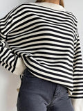 Tineit Stripe Drop Shoulder Slit Loose Sweater