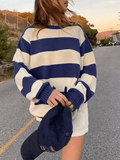 Tineit Striped Crew Neck Knit Sweater