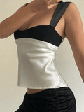 Tineit Tie Back Patchwork Satin Tank Top