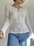 Tineit Tie Front White Open Knit Top