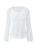 Tineit Tie Front White Open Knit Top