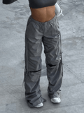 Tineit Tie Strap Cutout Parachute Cargo Pants