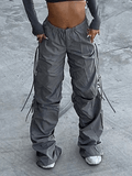 Tineit Tie Strap Cutout Parachute Cargo Pants