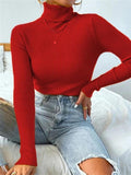 Tineit Turtleneck Ribbed Knit Sweater