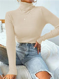 Tineit Turtleneck Ribbed Knit Sweater