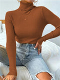 Tineit Turtleneck Ribbed Knit Sweater