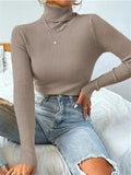 Tineit Turtleneck Ribbed Knit Sweater