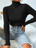 Tineit Turtleneck Ribbed Knit Sweater