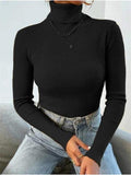 Tineit Turtleneck Ribbed Knit Sweater