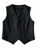 Tineit V Neck Pinstriped Button Corset Top