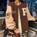 Tineit 2024 Fall Fashion Vintage 90's Varsity Jacket