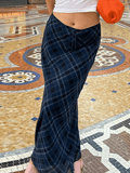 Tineit Vintage Checkered Maxi Skirt