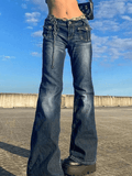 Tineit Vintage Low Waist Cargo Jeans