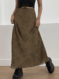 Tineit Vintage Mesh Floral Brown Maxi Skirt