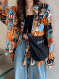 Tineit Vintage Mixed Print Long Sleeve Blouse