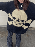 Tineit Vintage Skull Jacquard Pullover Sweater