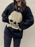 Tineit Vintage Skull Jacquard Pullover Sweater