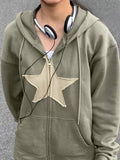 Tineit Vintage Star Patch Baggy Zip Up Hoodie