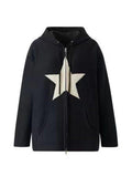 Tineit Vintage Star Patch Baggy Zip Up Hoodie