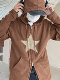 Tineit Vintage Star Patch Baggy Zip Up Hoodie