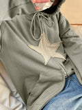 Tineit Vintage Star Patch Baggy Zip Up Hoodie