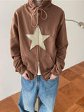 Tineit Vintage Star Patch Baggy Zip Up Hoodie