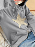 Tineit Vintage Star Patch Baggy Zip Up Hoodie