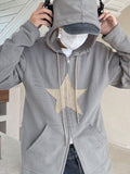 Tineit Vintage Star Patch Baggy Zip Up Hoodie