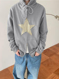 Tineit Vintage Star Patch Baggy Zip Up Hoodie