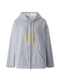 Tineit Vintage Star Patch Baggy Zip Up Hoodie